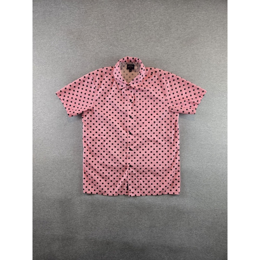 Noah NYC Shirt Mens Medium Pink and Black Polka Dot Short‎ Sleeve Button Down
